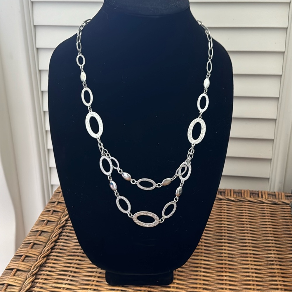 White House Black Market Silver Tone Double Strand Necklace